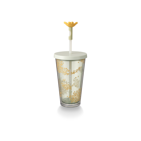 16OZ GREEN AND YELLOW W/FLOWER STOPPER  COLD CUP 16OZ 綠黃小花凍杯連飲管蓋