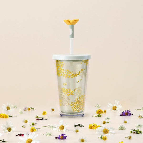 16OZ GREEN AND YELLOW W/FLOWER STOPPER  COLD CUP 16OZ 綠黃小花凍杯連飲管蓋