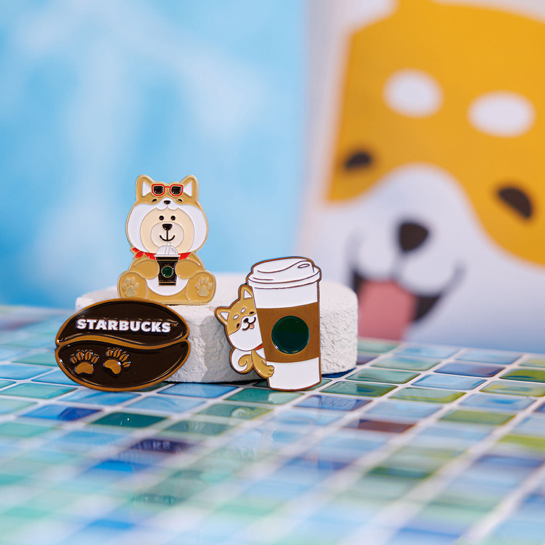 Shiba Inu canvas bag - relaxing design with 3 Metal Pin Set