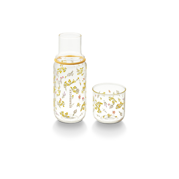 18.5OZ LITTLE GLOWER CARAFE GLASS  W/GLASS CUP 18.5OZ 小花玻璃瓶連玻璃杯