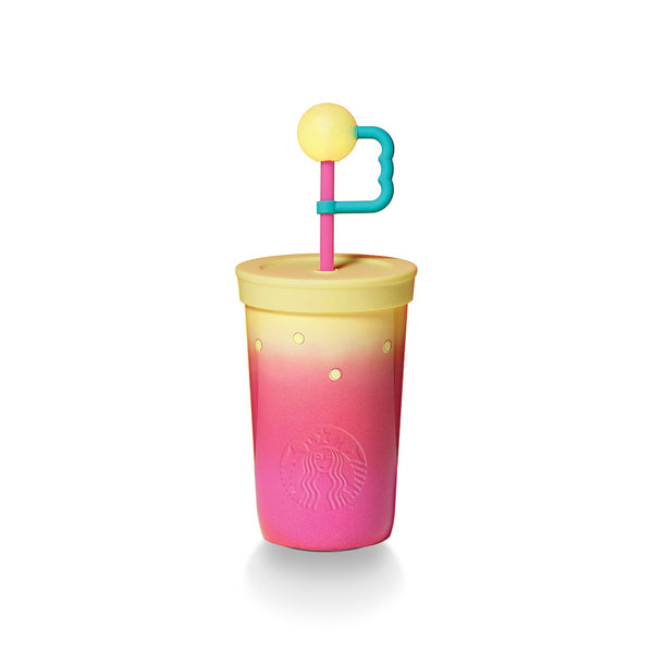 16OZ GRADIENT YELLOW TO PINK SS COLD CUP W/STOPPER 16OZ 粉紅黃漸變色不鏽鋼凍杯連塞