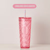 24OZ PLASTIC PINK STRIPS WAVE COLD CUP 24OZ 粉紅色條紋凍杯