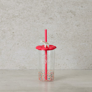 12OZ GLASS TERRAZZO COLD  CUP W/ GIRAFFE TOPPER 12OZ 水磨石玻璃凍杯連長頸鹿杯 吸管套